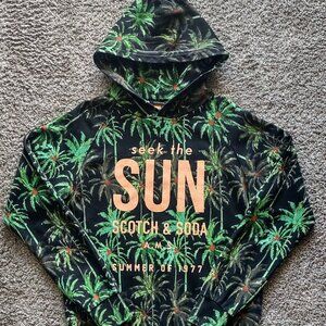 Scotch & Soda All Over Palm Tree Print French Terry Pullover Green Hoodie (M)